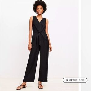 Linen blend tie front jumpsuit